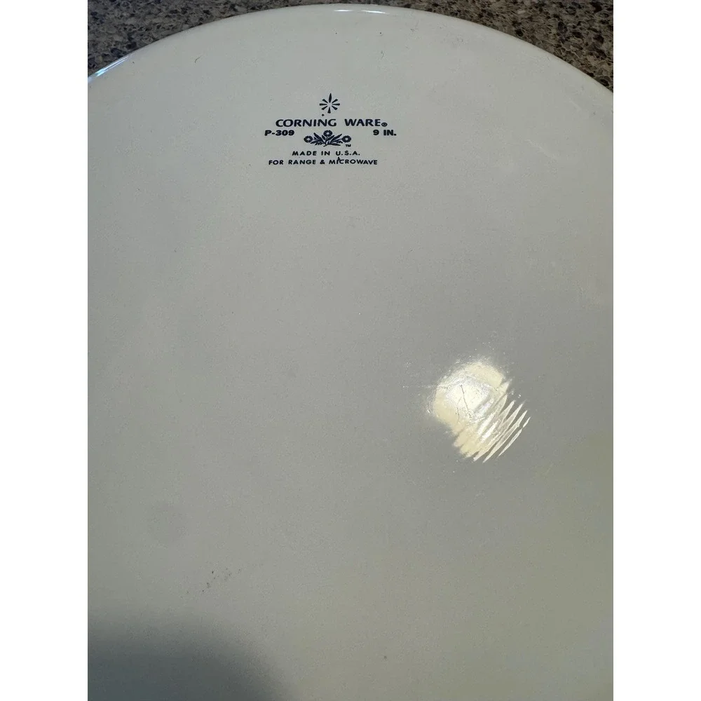 2 Corning Ware French White & Cornflower Pie Plate Dish 9 inch P309 VTG Clean!
